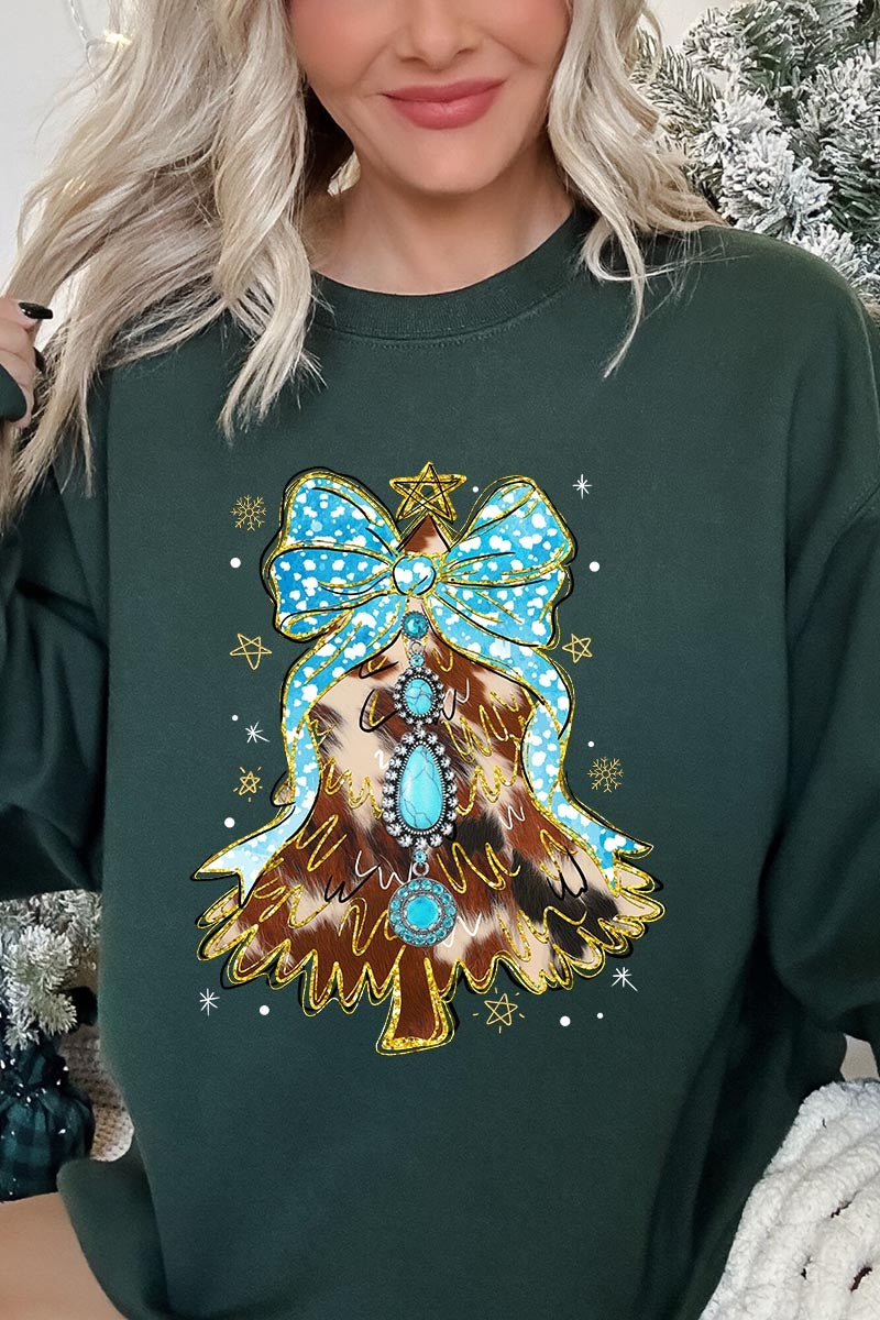 UL180-E3184 Turquoise Christmas Tree Graphic Sweatshirt $20