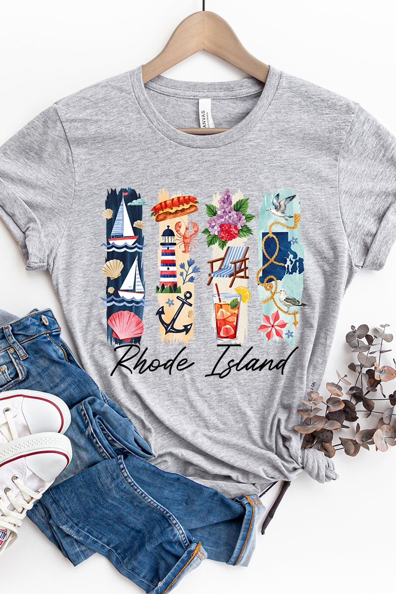 US3001-E3061RI Rhode Island State Brushstroke Graphic Tee $12.5