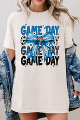 5000P-E3089 Blue Silver Football Bow Plus Heavy Cotton Tee $12.75