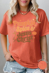 5000-E3164 Pumpkin Spice & Jesus Graphic Heavy Cotton Tee $9