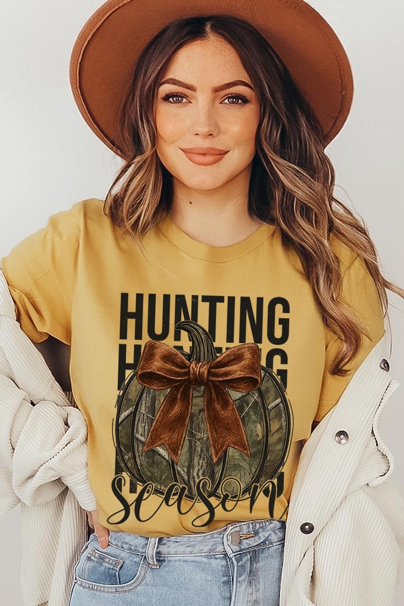 US3001-E3190 Hunting Pumpkin Bow Graphic Tee $12.5