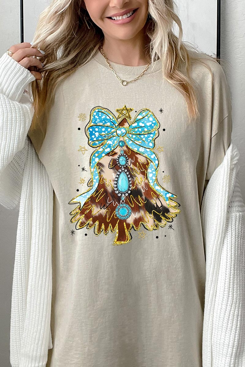 5000P-E3184 Turquoise Christmas Tree Graphic Plus Heavy Cotton Tee $12.75
