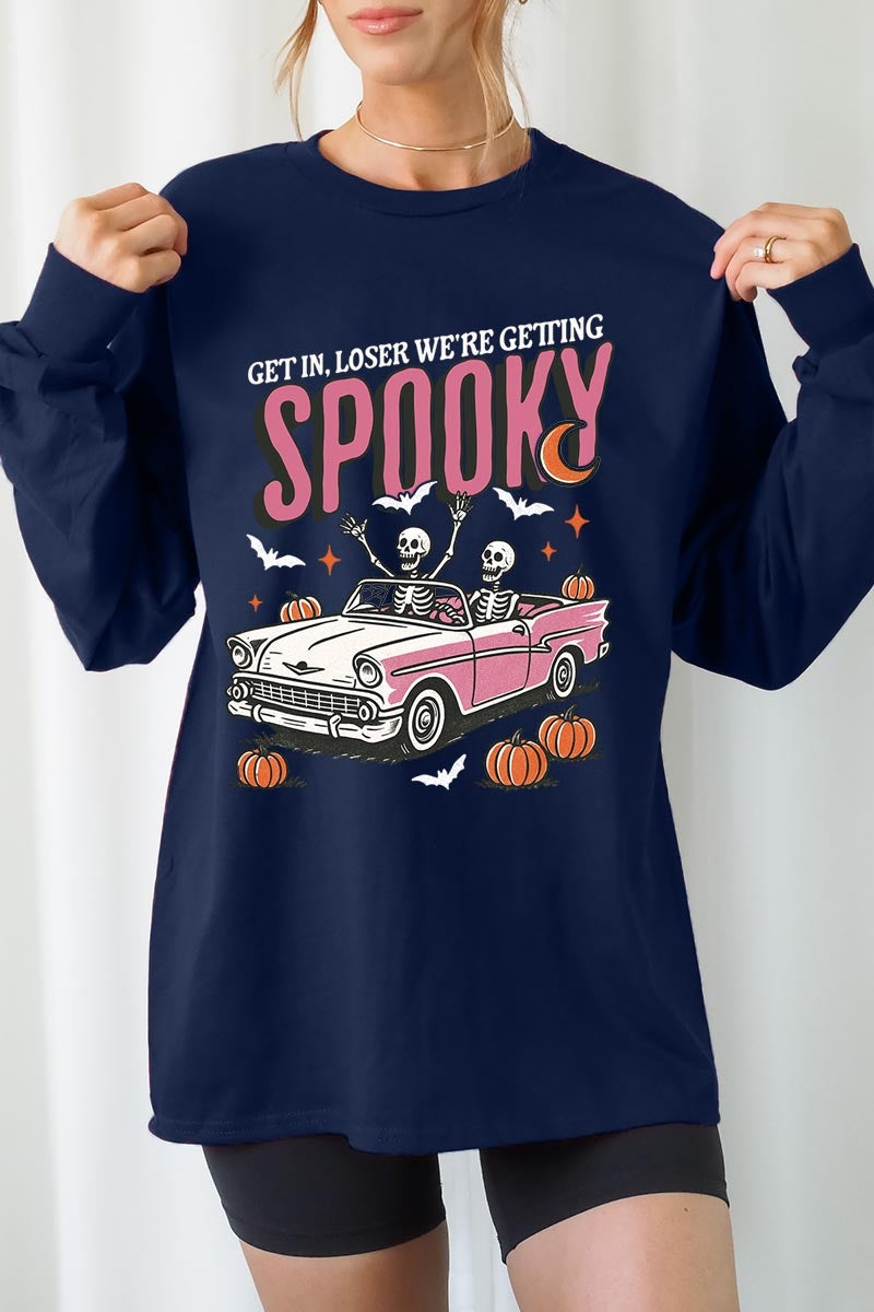 UL240P-E3142 Spooky Skeleton Graphic Plus Long Sleeve Tee $17