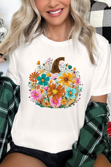US3001-E3118 Floral Pumpkin Graphic Tee $12.5