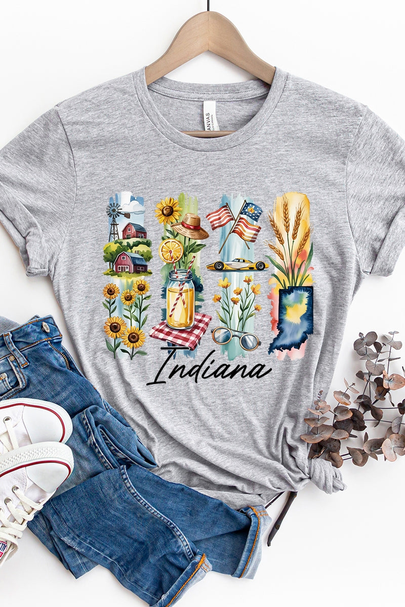 US3001P-E3061IN Indiana State Brushstroke Graphic Plus Tee $16