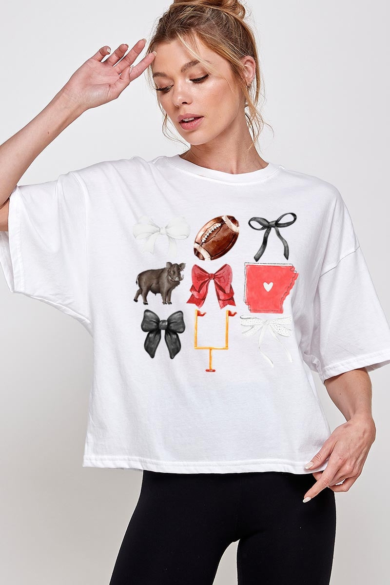 CTS-E3077 Arkansas Football Graphic Relaxed Crop Top $11