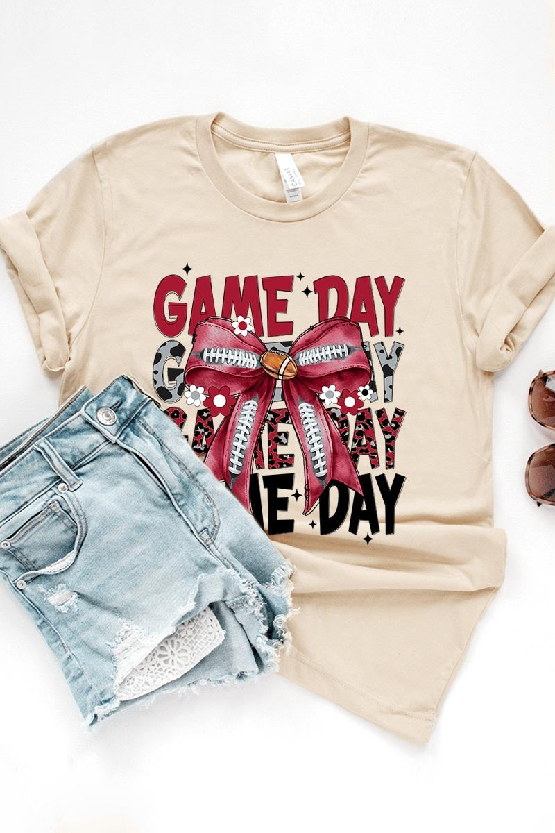US3001P-E3093 Red Silver Football Game Day Bow Graphic Plus Tee $16
