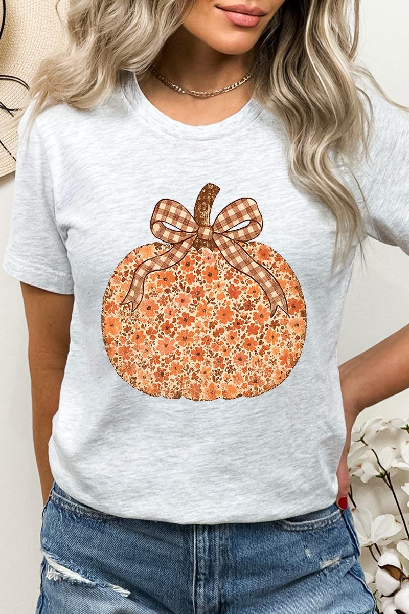 US3001P-E3135 Floral Fall Pumpkin Graphic Plus Tee $16