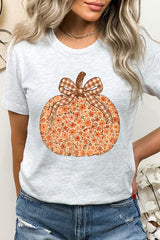 US3001-E3135 Floral Fall Pumpkin Graphic Tee $12.5