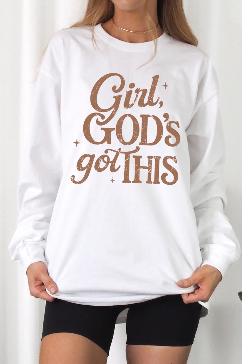 UL240-E3102 Girl, Godu2019s Got This Graphic Long Sleeve Tee $13.75