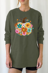 UL240P-E3118 Floral Pumpkin Graphic Plus Long Sleeve Tee $17