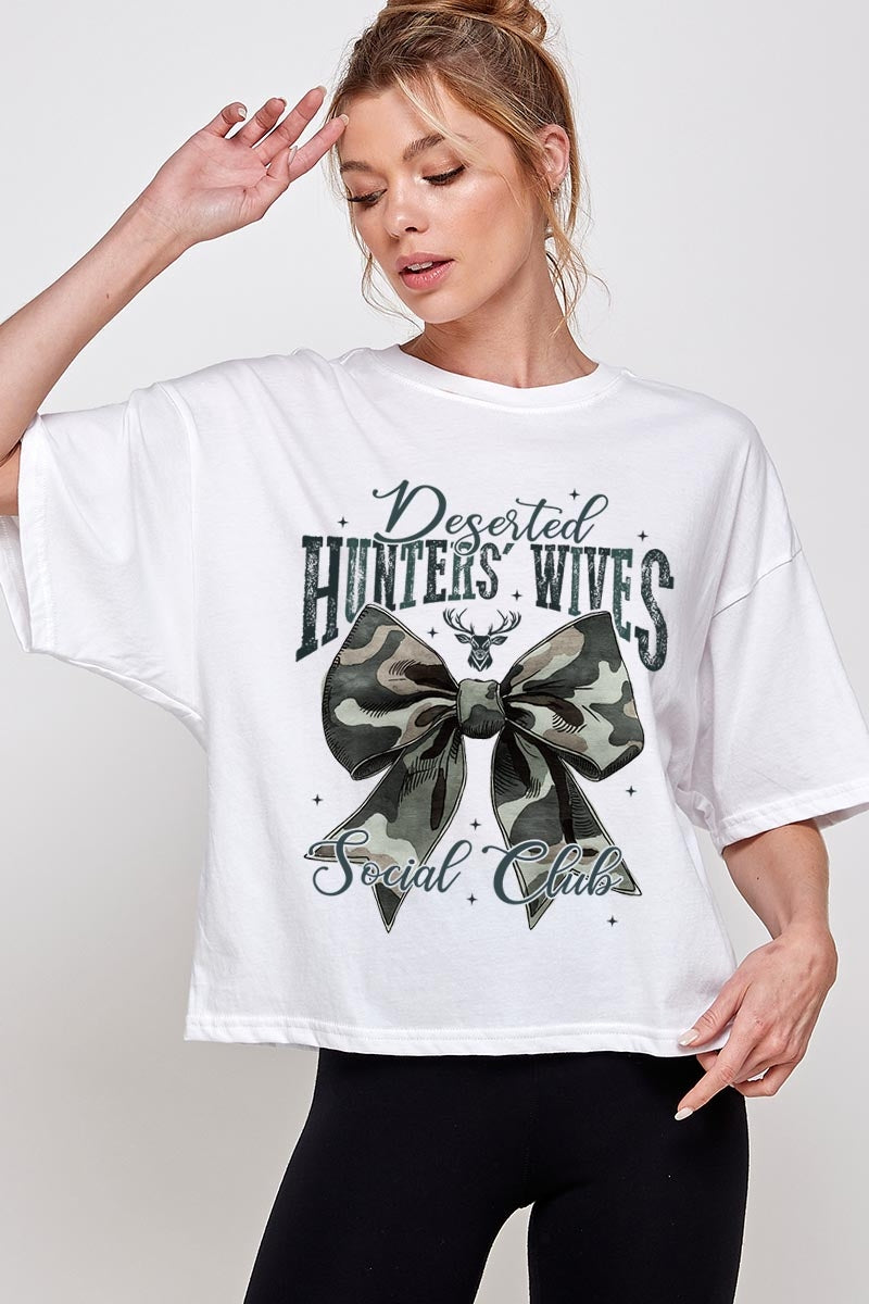 CTS-E3193 Hunters Wives Social Club Graphic Relaxed Crop Top $11