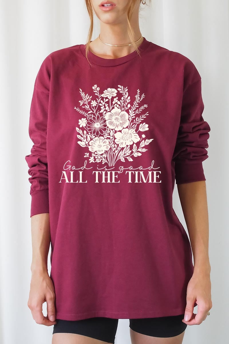 UL240P-E3116 God Is Good Floral Graphic Plus Long Sleeve Tee $17