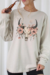 UL240P-E3113 Western Skull Floral Graphic Plus Long Sleeve Tee $17