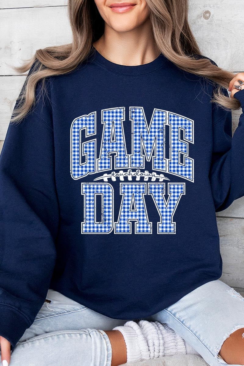 UL180-E3130 Blue Gingham Game Day Graphic Sweatshirt $20