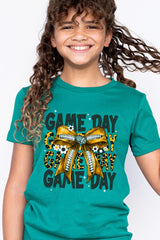 US3001Y-E3090Z Yellow Football Game Day Bow Kids Graphic Tee $11