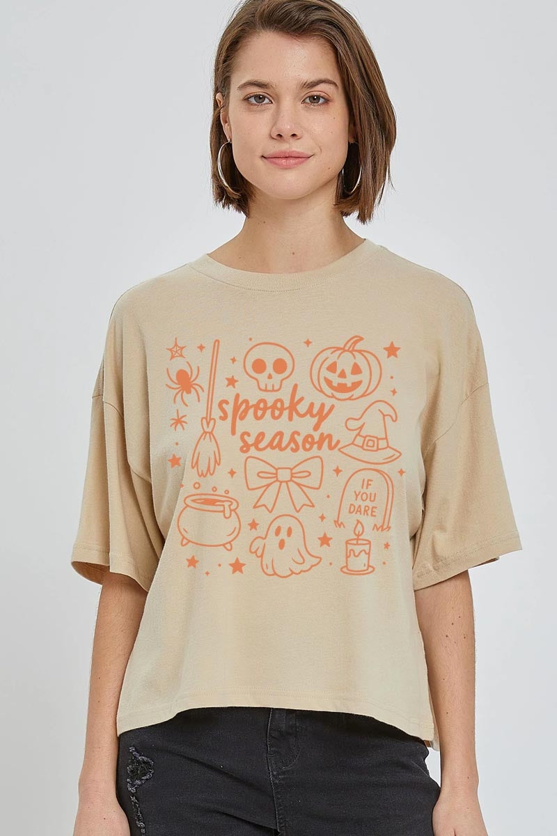 CTS-E3141 Halloween Doodle Graphic Relaxed Crop Top $11