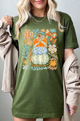 US3001-E3153 Floral Pumpkin Stack Graphic Tee $12.5