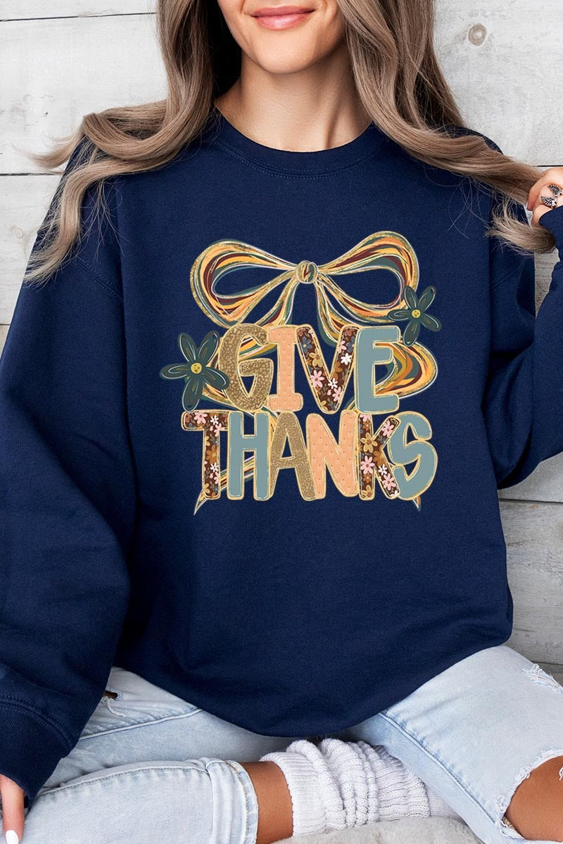 UL180-E3154 Give Thanks Bow Graphic Sweatshirt $20