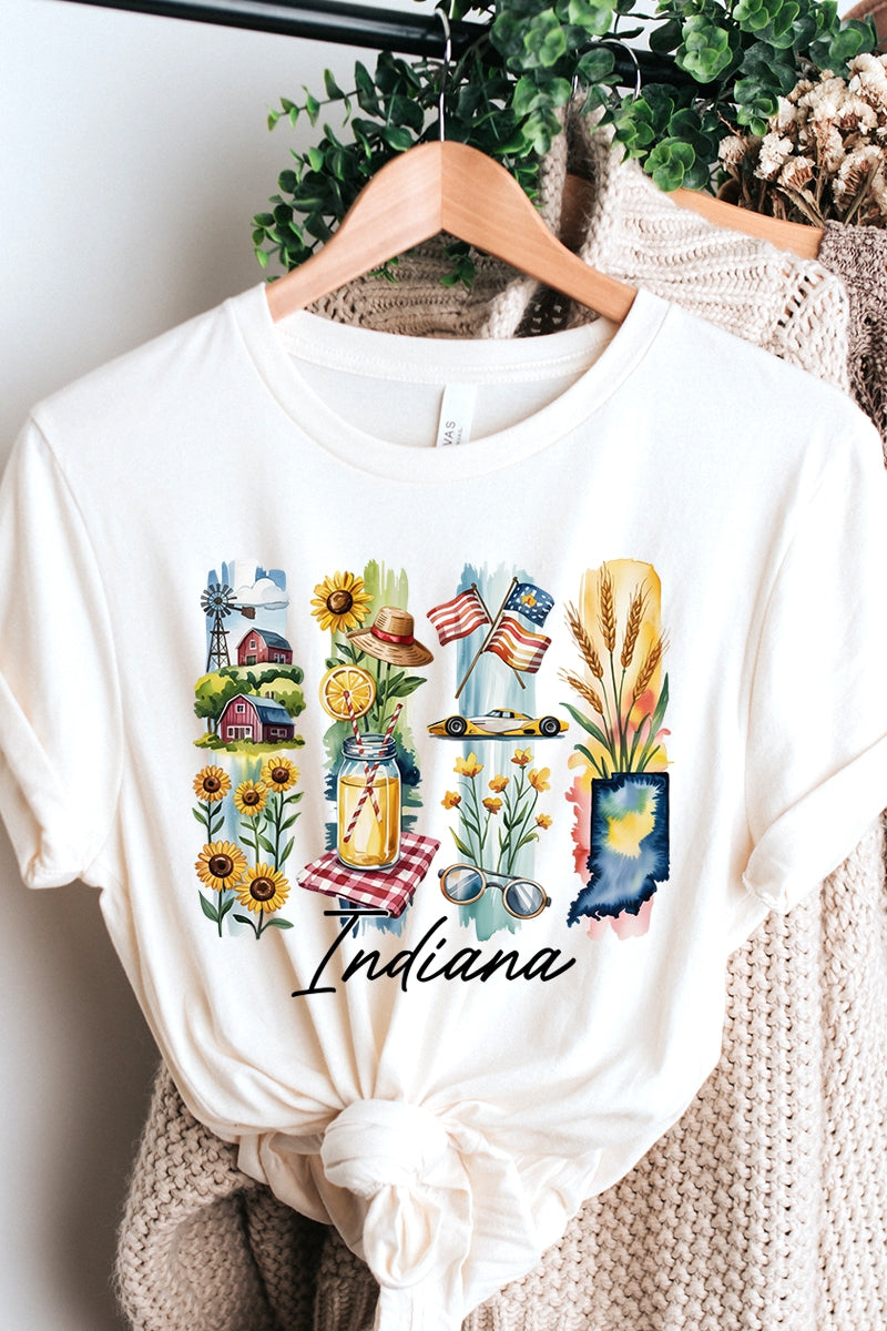 US3001-E3061IN Indiana State Brushstroke Graphic Tee $12.5