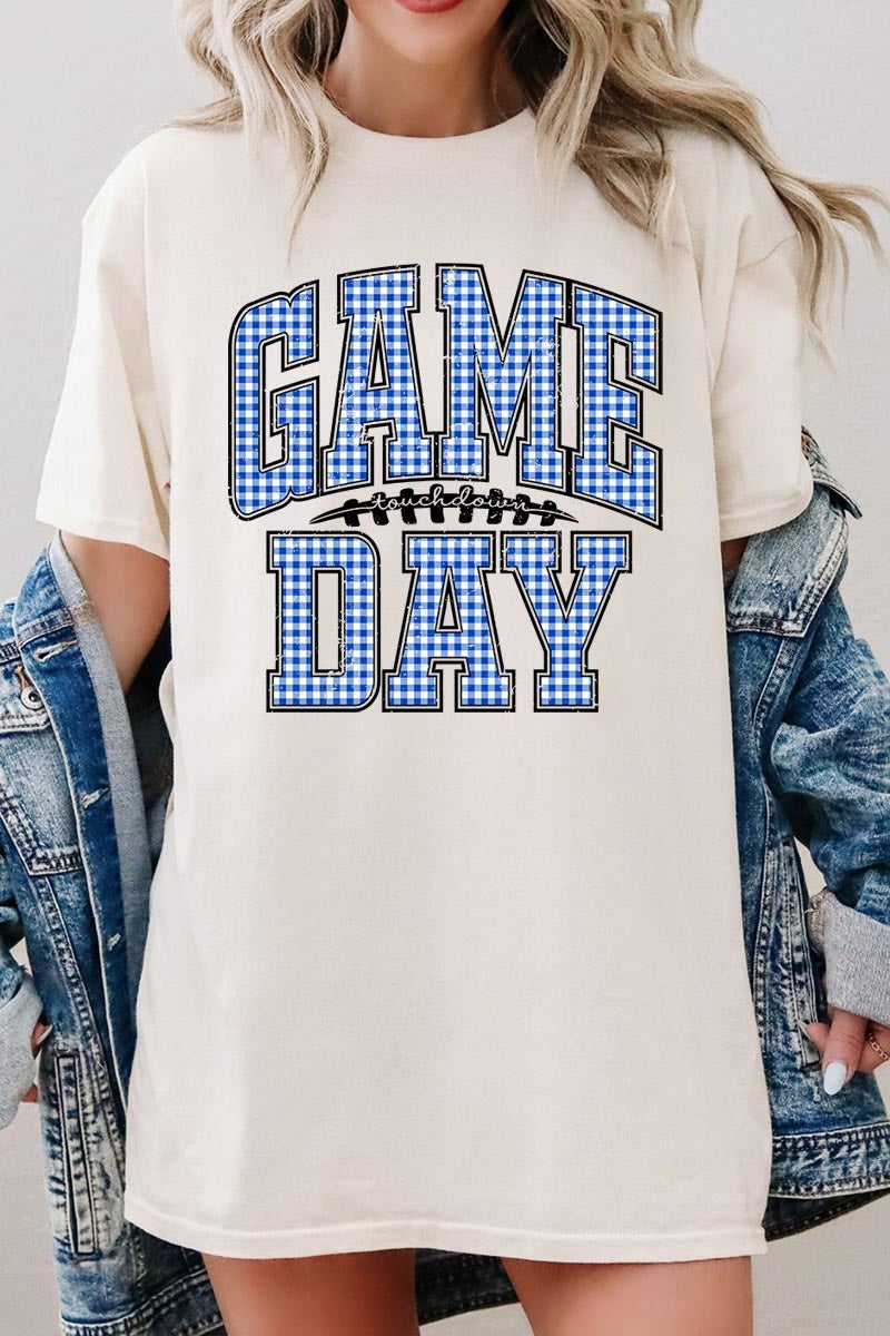 5000-E3130 Blue Gingham Game Day Graphic Heavy Cotton Tee $9