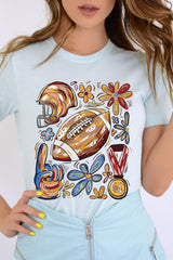 US3001P-E3072 Retro Floral Football Graphic Plus Tee $16