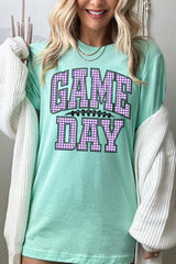 US3001-E3127 Purple Gingham Game Day Graphic Tee $12.5