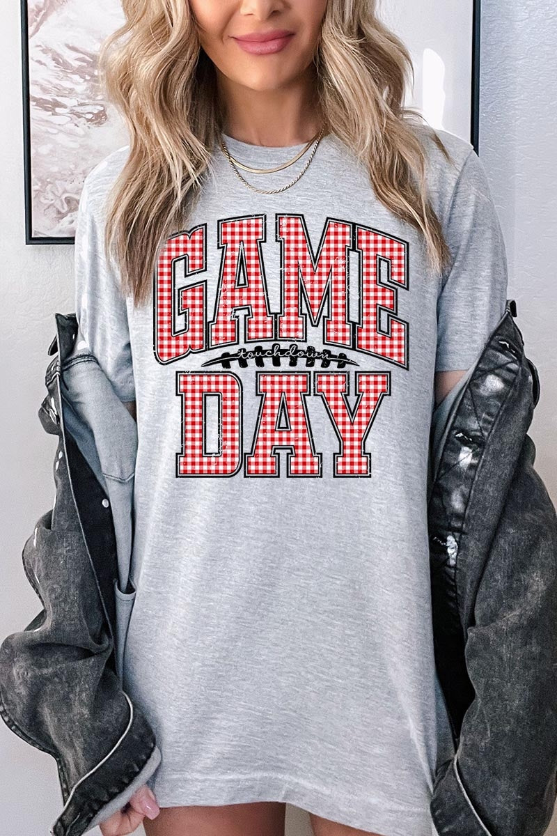 US3001P-E3126 Red Gingham Game Day Graphic Plus Tee $16