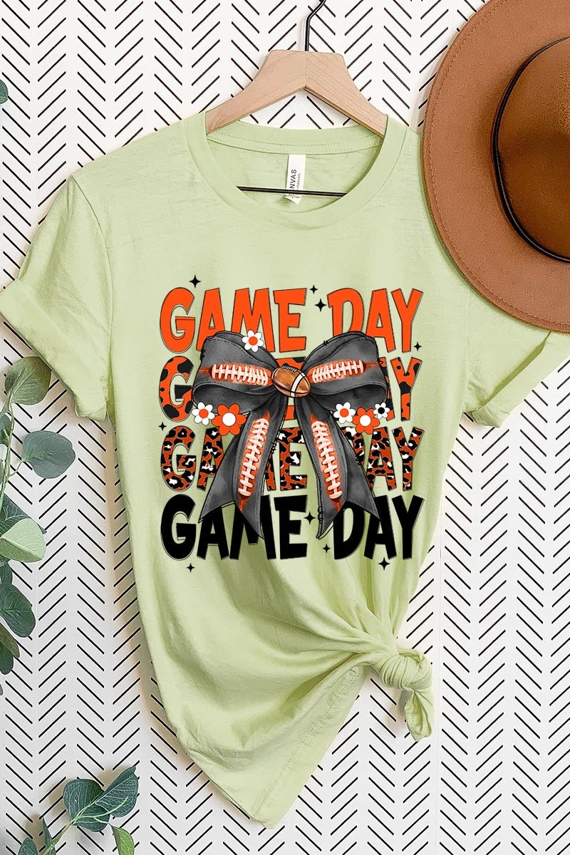 US3001P-E3088 Orange Black Football Game Day Bow Plus Tee $16