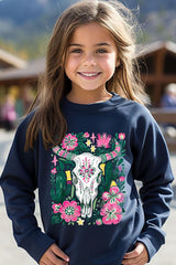 UL180B-E3086Z Western Floral Cow Skull Kids Graphic Sweatshirt $20