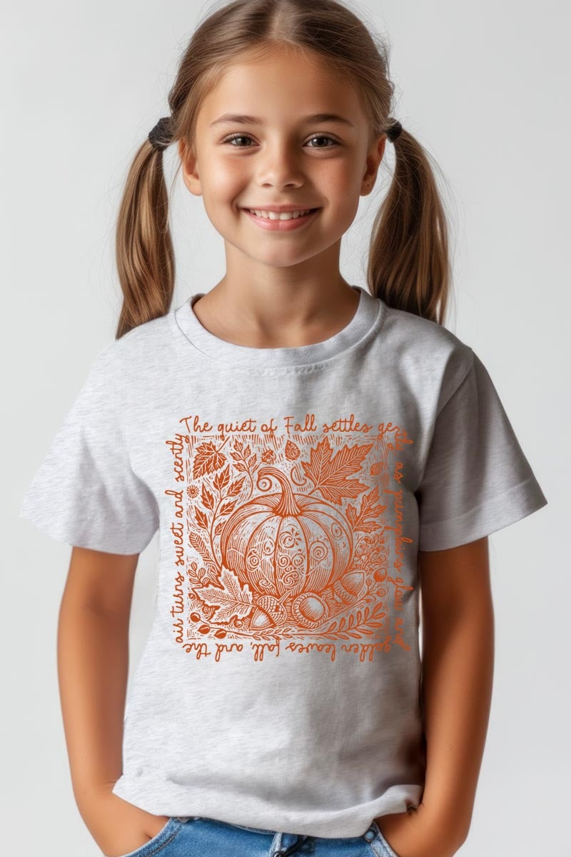 US3001Y-E3112Z Fall Pumpkin Botanical Kids Graphic Tee $11