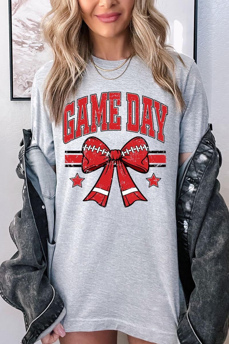 US3001P-E3062 Red Game Day Football Bow Graphic Plus Tee $16