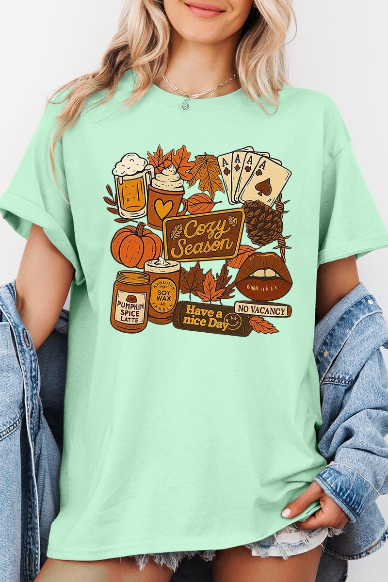 5000-E3119 Retro Fall Collage Graphic Heavy Cotton Tee $9