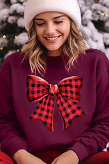 UL180-E3198 Red Buffalo Plaid Bow Graphic Sweatshirt $20