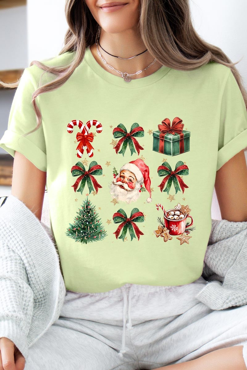 US3001P-E3217 Santa Gifts & Bows Christmas Graphic Plus Tee $16