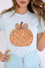 US3001P-E3135 Floral Fall Pumpkin Graphic Plus Tee $16