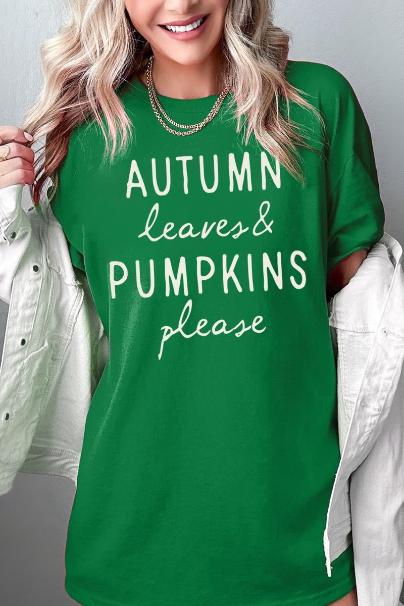 5000P-E3158 Autumn Leaves Pumpkins Graphic Plus Heavy Cotton Tee $12.75