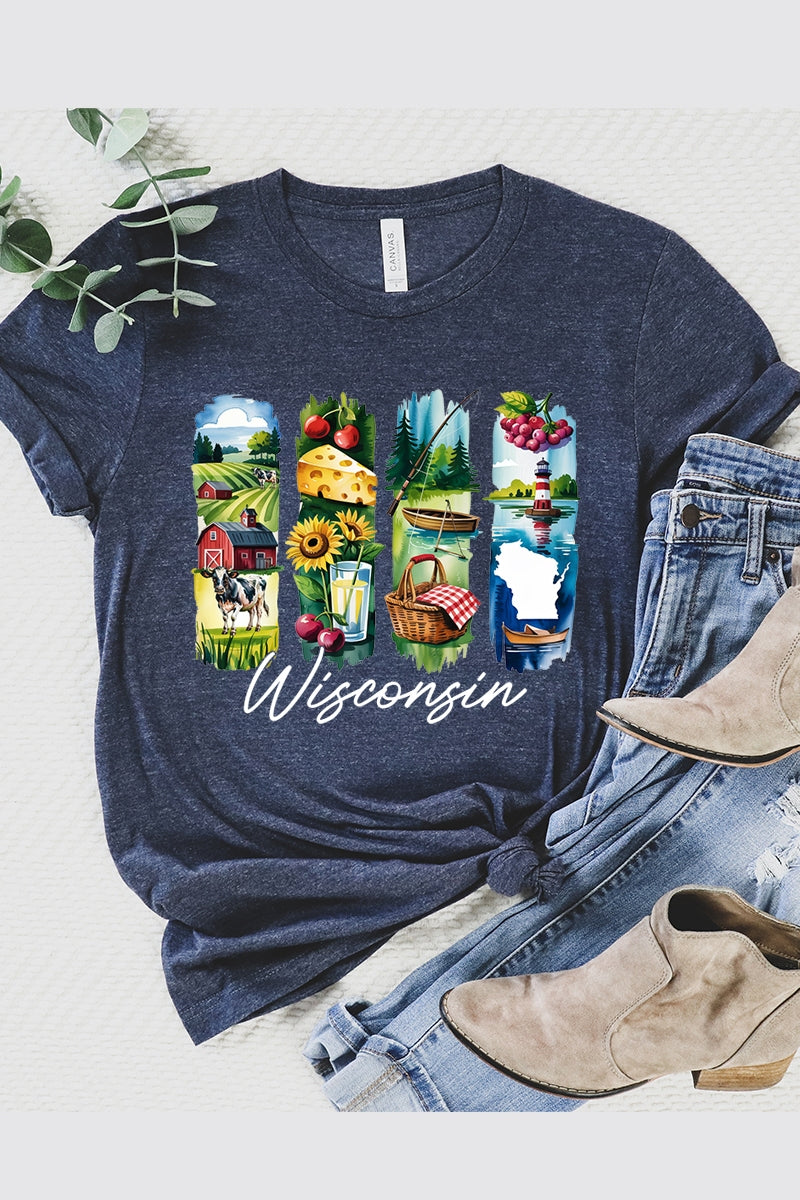 US3001-E3061WI Wisconsin State Brushstroke Graphic Tee $12.5