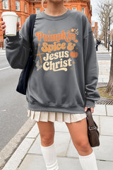UL180P-E3164 Pumpkin Spice & Jesus Graphic Plus Sweatshirt $25