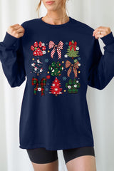 UL240-E3195 Christmas Bow Paw Graphic Long Sleeve Tee $13.75