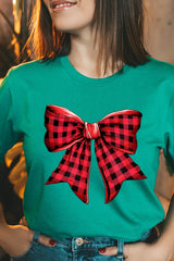 US3001-E3198 Red Buffalo Plaid Bow Graphic Tee $12.5