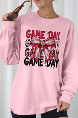 UL240-E3093 Red Silver Football Game Day Bow Long Sleeve Tee $13.75