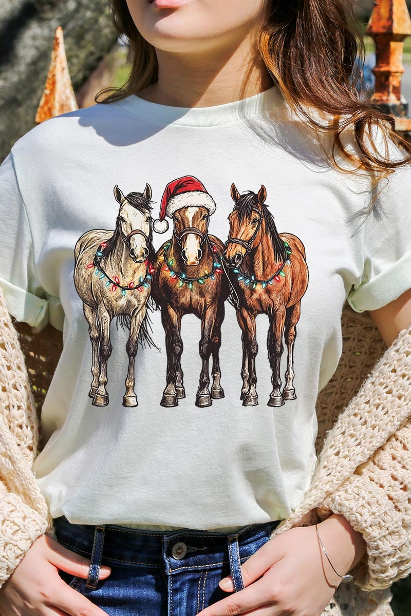 US3001-E3182 Christmas Horses Graphic Tee $12.5