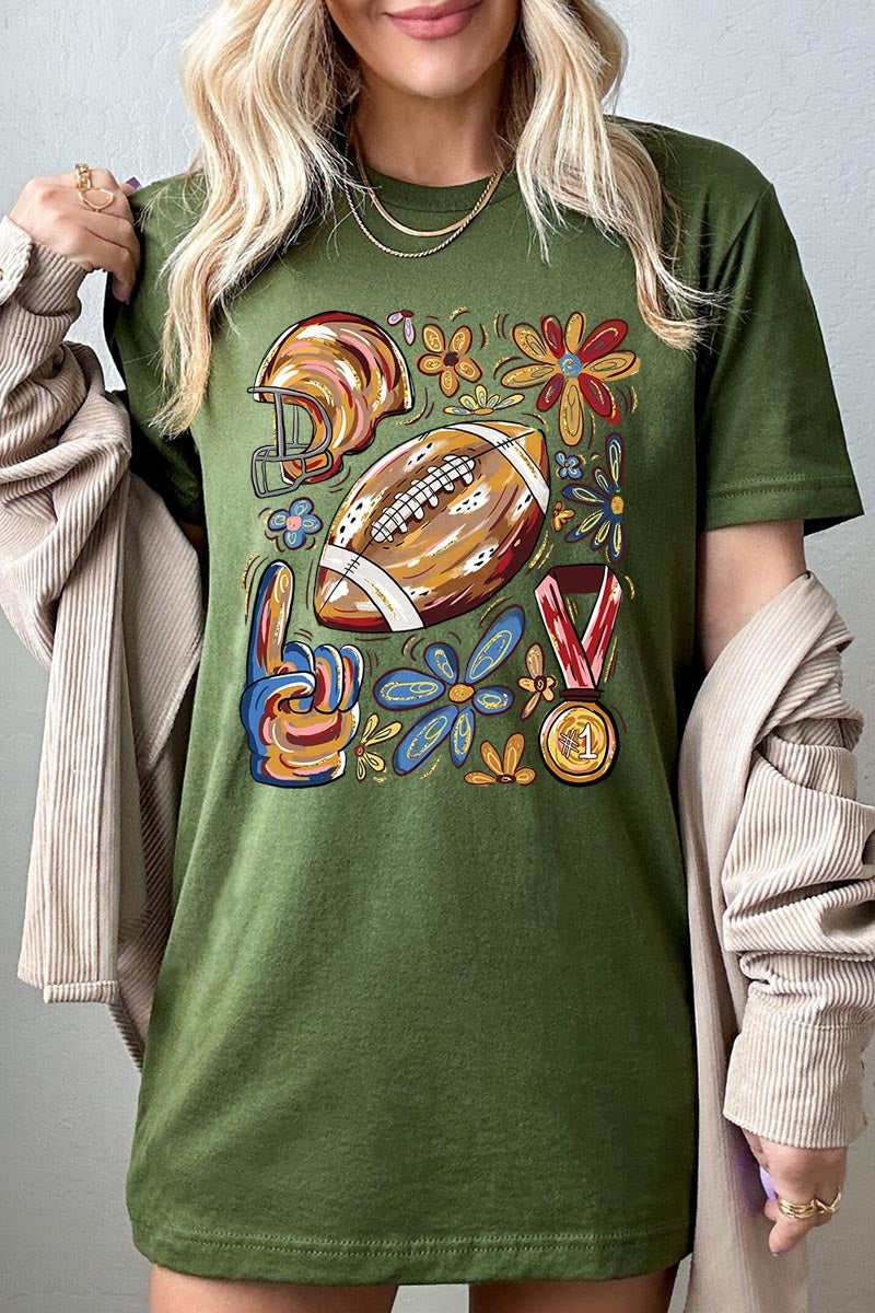 US3001P-E3072 Retro Floral Football Graphic Plus Tee $16