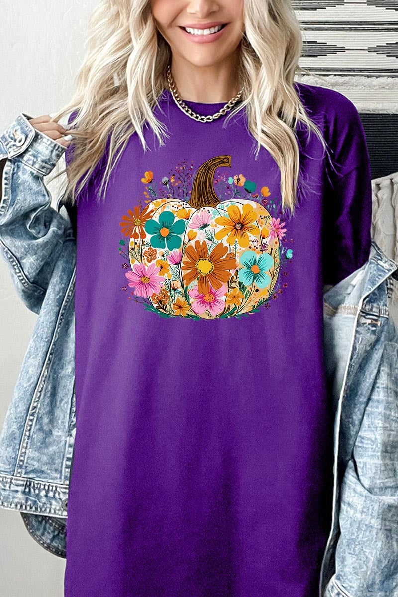 5000P-E3118 Floral Pumpkin Graphic Plus Heavy Cotton Tee $12.75