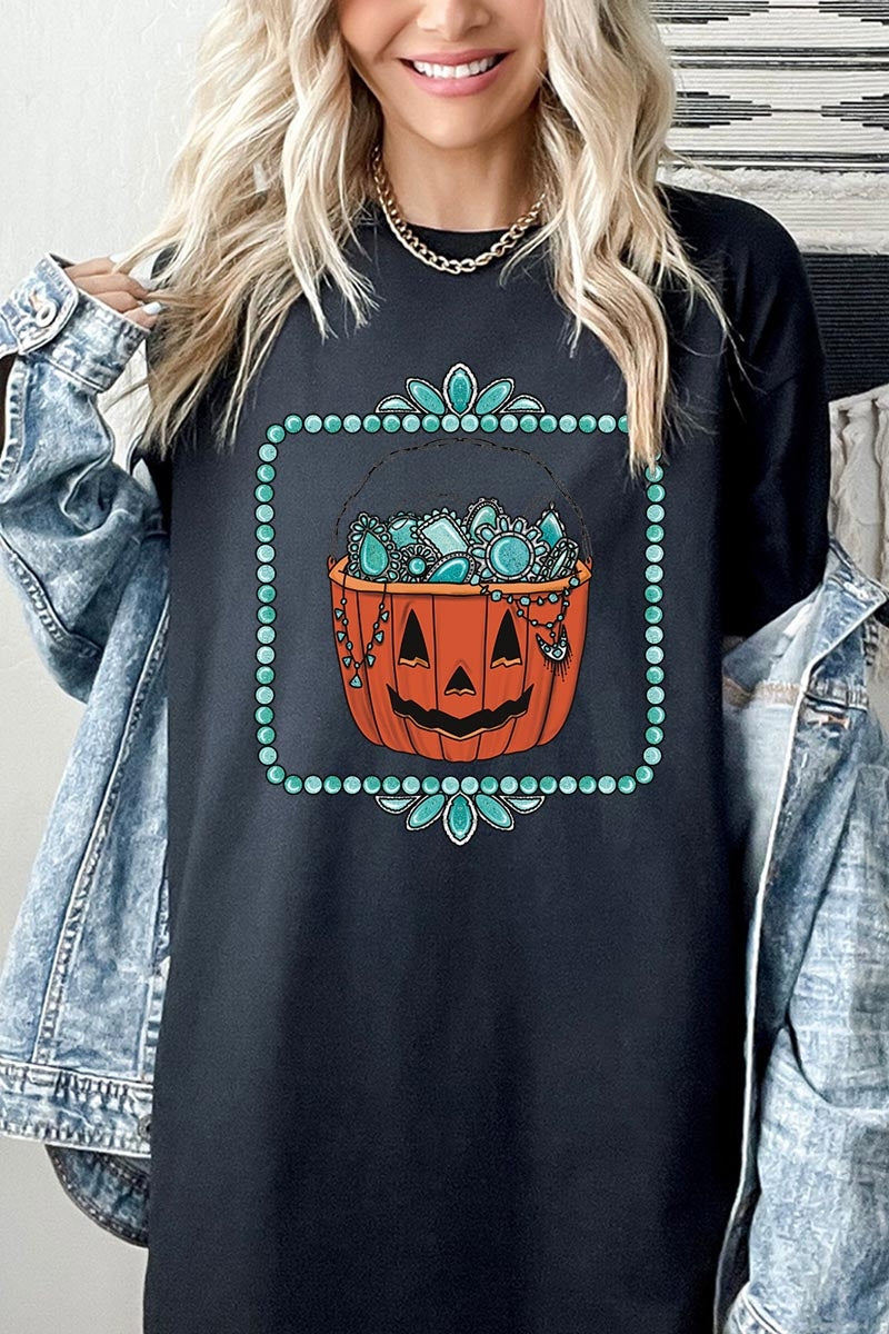 5000P-E3140 Halloween turquoise pumpkin Plus Heavy Cotton Tee $12.75