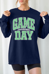 UL240-E3128 Green Gingham Game Day Graphic Long Sleeve Tee $13.75
