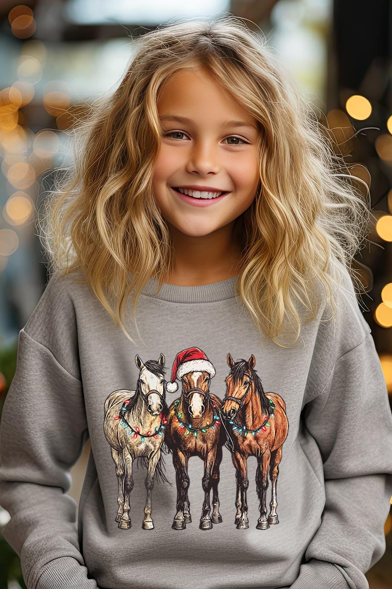 UL180B-E3182Z Christmas Horses Kids Graphic Sweatshirt $20