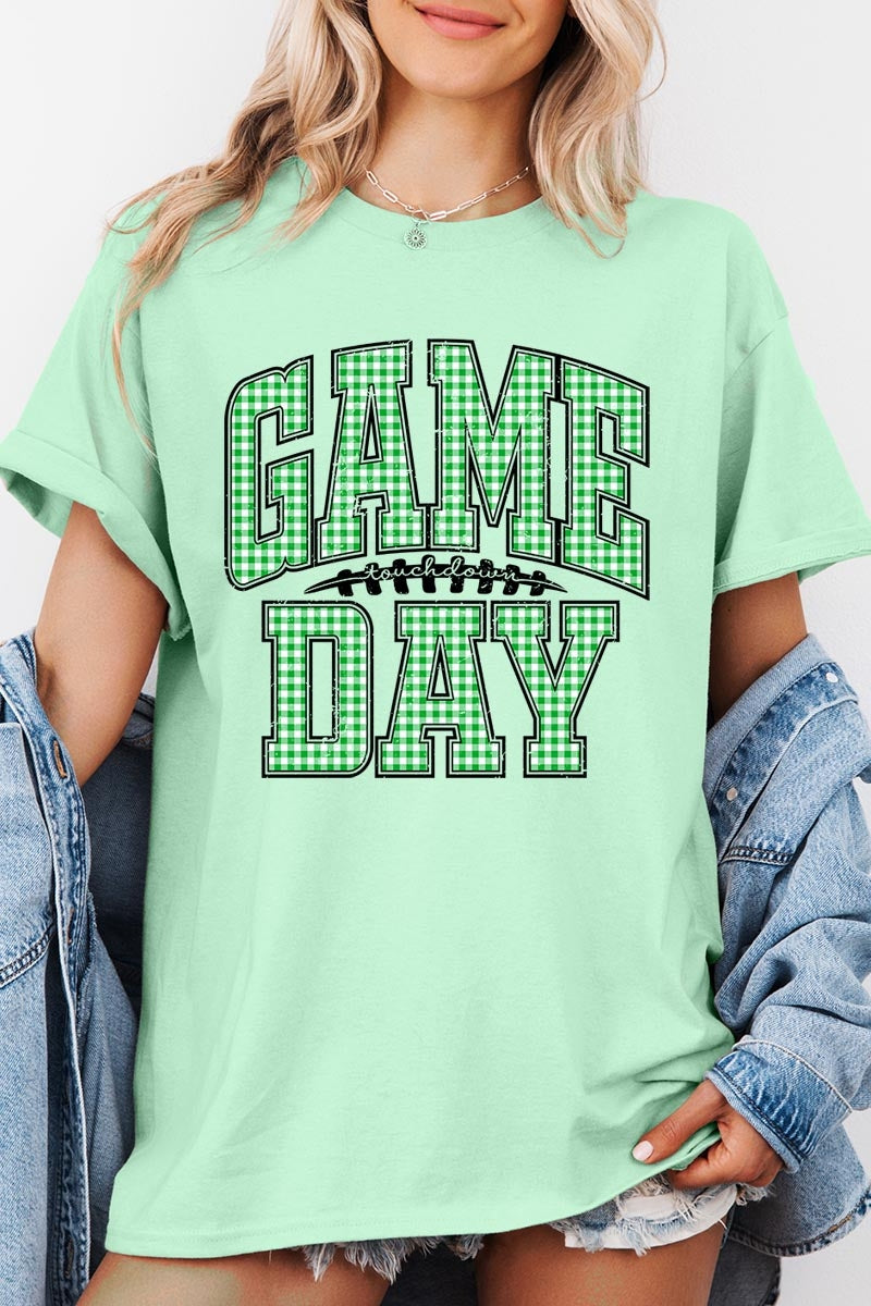 5000-E3128 Green Gingham Game Day Graphic Heavy Cotton Tee $9