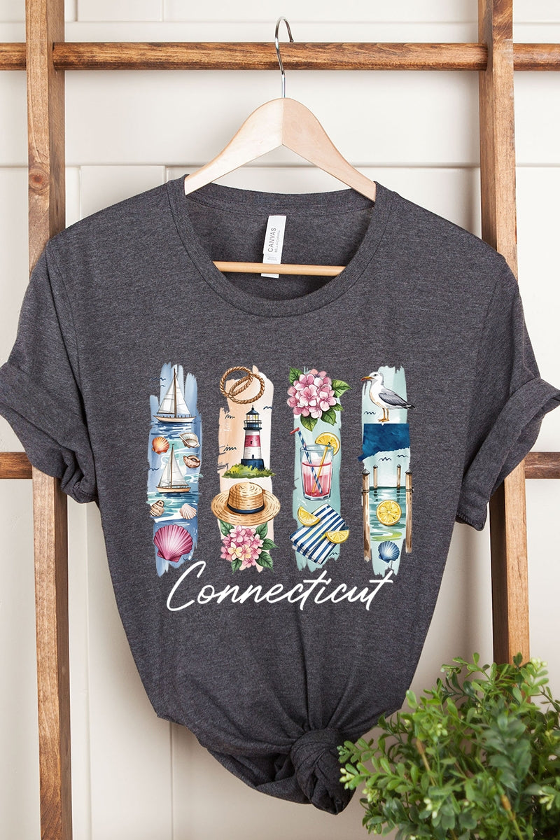 US3001P-E3061CT Connecticut State Brushstroke Graphic Plus Tee $16